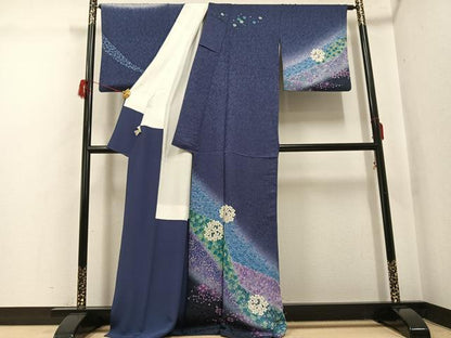 平和屋着物●訪問着　絞り　舞花文　暈し染め　金通し地　正絹　逸品　AABH3864ph