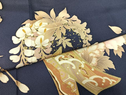 平和屋着物●ファッションブランド hiromichi nakano ヒロミチナカノ 小振袖 二尺袖 刺繍 簪花文 暈し染め 金彩 正絹 逸品 AABH3866ph