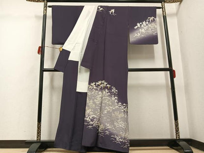 平和屋着物●訪問着　総手刺繍　草花文　暈し染め　金糸　正絹　逸品　AABH3875ph