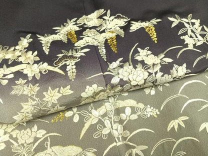 平和屋着物●訪問着　総手刺繍　草花文　暈し染め　金糸　正絹　逸品　AABH3875ph