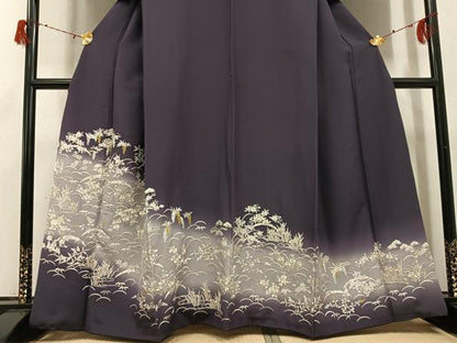 平和屋着物●訪問着　総手刺繍　草花文　暈し染め　金糸　正絹　逸品　AABH3875ph