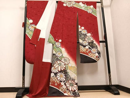 平和屋着物●豪華振袖　絞り　雪芝花文　暈し染め　金彩　銀通し地　ロング丈　正絹　逸品　AABH4042ph