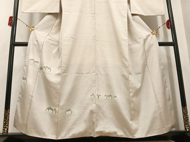 平和屋着物●訪問着　作家物　和歌　紬地　手描き　フクロウ　正絹　逸品　AABH4041ph