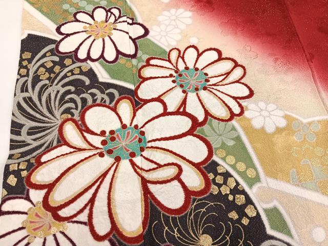 平和屋着物●豪華振袖　絞り　雪芝花文　暈し染め　金彩　銀通し地　ロング丈　正絹　逸品　AABH4042ph