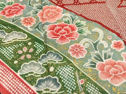 平和屋着物●豪華振袖　総絞り　草花文　金彩　正絹　逸品　AABH4045ph