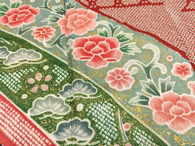 平和屋着物●豪華振袖　総絞り　草花文　金彩　正絹　逸品　AABH4045ph