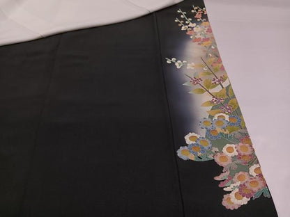 平和屋着物●本加賀友禅作家　百貫華峰　黒留袖　花鳥文　暈し染め　正絹　逸品　AABH3880ph