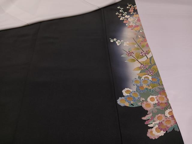 平和屋着物●本加賀友禅作家　百貫華峰　黒留袖　花鳥文　暈し染め　正絹　逸品　AABH3880ph