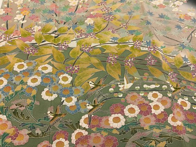 平和屋着物●本加賀友禅作家　百貫華峰　黒留袖　花鳥文　暈し染め　正絹　逸品　AABH3880ph