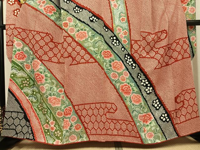 平和屋着物●豪華振袖　総絞り　草花文　金彩　正絹　逸品　AABH4045ph