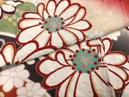 平和屋着物●豪華振袖　絞り　雪芝花文　暈し染め　金彩　銀通し地　ロング丈　正絹　逸品　AABH4042ph