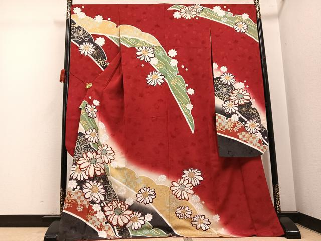 平和屋着物●豪華振袖　絞り　雪芝花文　暈し染め　金彩　銀通し地　ロング丈　正絹　逸品　AABH4042ph