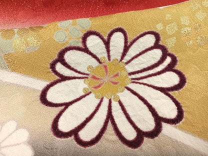 平和屋着物●豪華振袖　絞り　雪芝花文　暈し染め　金彩　銀通し地　ロング丈　正絹　逸品　AABH4042ph