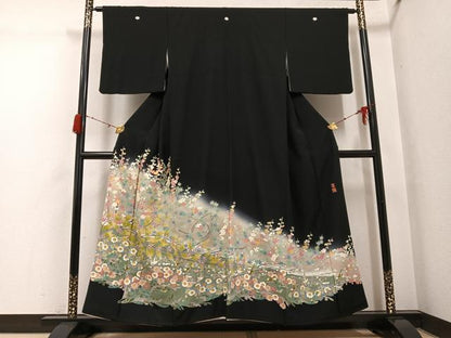 平和屋着物●本加賀友禅作家　百貫華峰　黒留袖　花鳥文　暈し染め　正絹　逸品　AABH3880ph