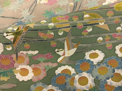 平和屋着物●本加賀友禅作家　百貫華峰　黒留袖　花鳥文　暈し染め　正絹　逸品　AABH3880ph
