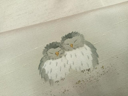 平和屋着物●訪問着　作家物　和歌　紬地　手描き　フクロウ　正絹　逸品　AABH4041ph