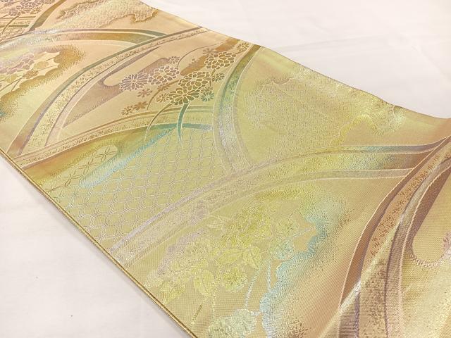 平和屋着物◎佐賀錦　六通柄袋帯　吉祥花文　金糸　正絹　逸品　AABH2408uk