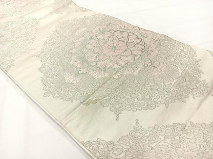 平和屋着物◎六通柄袋帯　唐織　正倉院花文　銀糸　正絹　逸品　AABH2389uk