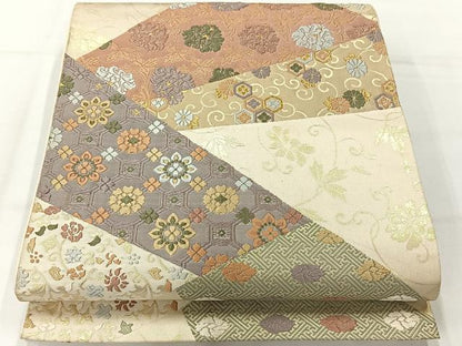 平和屋着物◎六通柄袋帯 唐織 切り嵌め花文 金銀糸 正絹 逸品 AABH2420uk