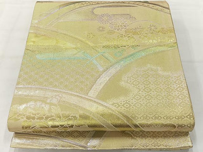 平和屋着物◎佐賀錦　六通柄袋帯　吉祥花文　金糸　正絹　逸品　AABH2408uk
