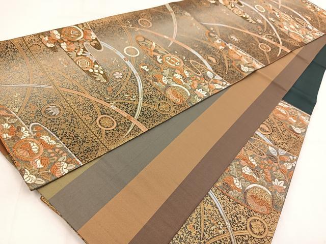 平和屋着物◎六通柄袋帯　唐織　宝尽くし草花文　金糸　正絹　逸品　BAAW8778yc
