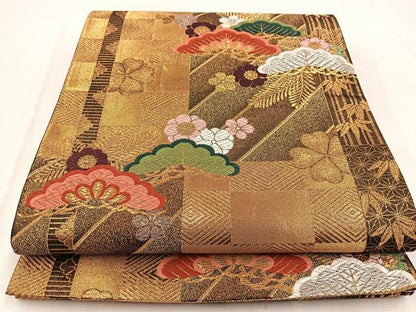 平和屋着物◎六通柄袋帯　唐織　松竹梅　金銀糸　正絹　逸品　BAAW8777yc