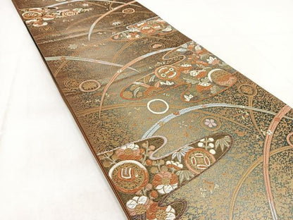 平和屋着物◎六通柄袋帯　唐織　宝尽くし草花文　金糸　正絹　逸品　BAAW8778yc