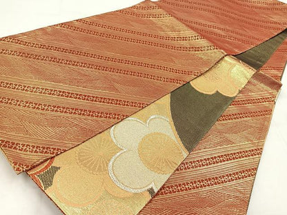 平和屋着物◎両面　六通柄袋帯　紅白梅　金銀糸　正絹　逸品　BAAW8779yc