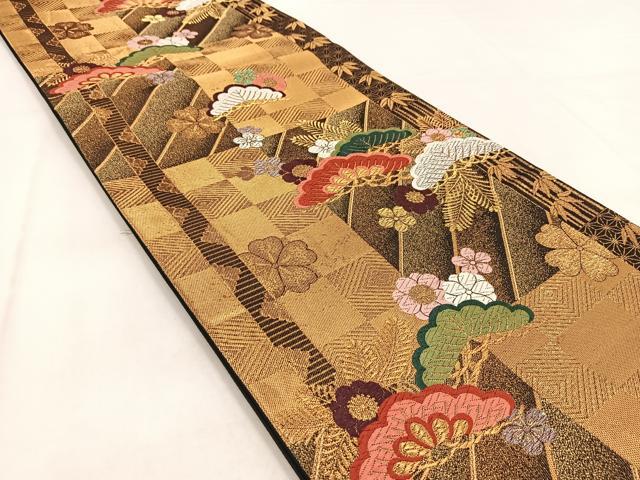 平和屋着物◎六通柄袋帯　唐織　松竹梅　金銀糸　正絹　逸品　BAAW8777yc