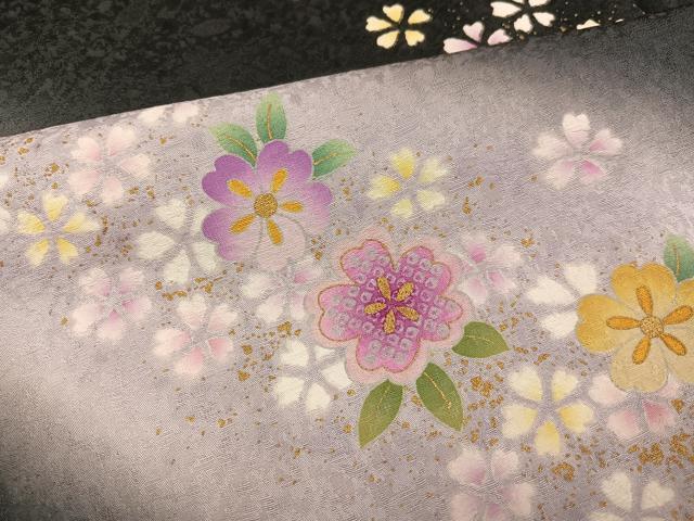 平和屋着物●豪華振袖　夜桜　暈し染め　黒地　金彩　正絹　逸品　AABH4058ph