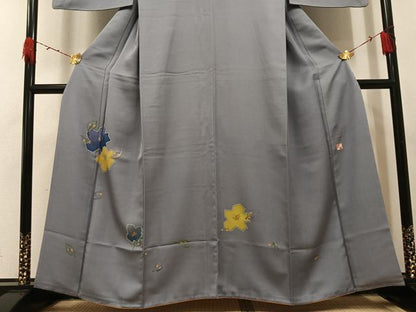 平和屋着物●染色作家　青野保夫　訪問着　ろうけつ染　草花文　金彩　さが美扱い　オパール系使用　正絹　逸品　AABH4062ph