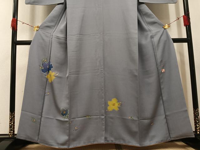 平和屋着物●染色作家　青野保夫　訪問着　ろうけつ染　草花文　金彩　さが美扱い　オパール系使用　正絹　逸品　AABH4062ph