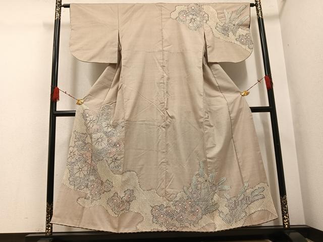 平和屋着物●名門　藤娘きぬたや・大島絞り　本場大島紬　草花文　正絹　逸品　AABH4049ph