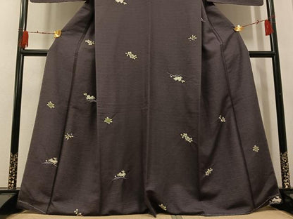 平和屋着物●上質な小紋　紬地　兎　亀　花　紅消鼠色　正絹　逸品　未使用　AABH4051ph