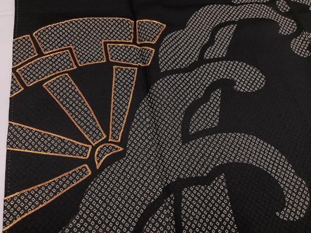 平和屋着物●お召　訪問着　駒刺繍　片輪車立波文　黒地　正絹　逸品　AABH4050ph