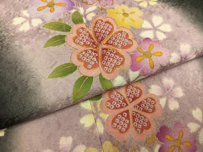 平和屋着物●豪華振袖　夜桜　暈し染め　黒地　金彩　正絹　逸品　AABH4058ph