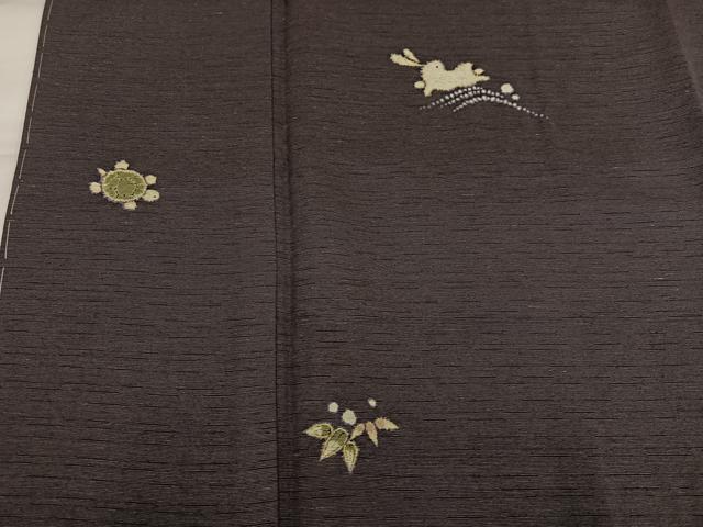 平和屋着物●上質な小紋　紬地　兎　亀　花　紅消鼠色　正絹　逸品　未使用　AABH4051ph 平和屋着物○上質な小紋 紬地 兎 亀 花 紅消鼠色