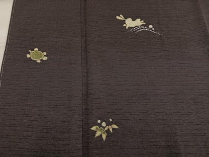 平和屋着物●上質な小紋　紬地　兎　亀　花　紅消鼠色　正絹　逸品　未使用　AABH4051ph
