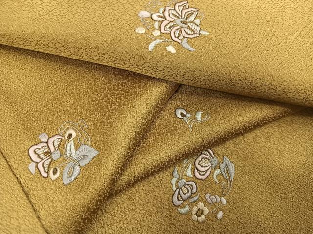 平和屋着物●上質な小紋　総刺繍　草花文　正絹　逸品　AABH4057ph