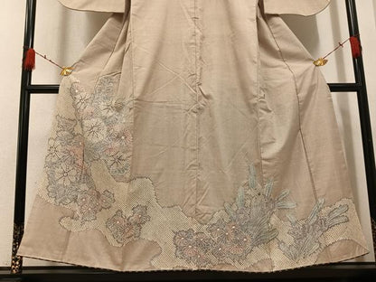 平和屋着物●名門　藤娘きぬたや・大島絞り　本場大島紬　草花文　正絹　逸品　AABH4049ph