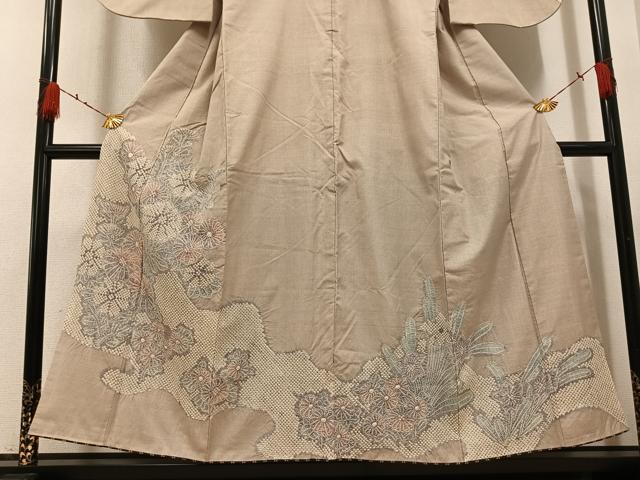 平和屋着物●名門　藤娘きぬたや・大島絞り　本場大島紬　草花文　正絹　逸品　AABH4049ph