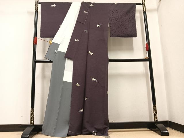 平和屋着物○上質な小紋 紬地 兎 亀 花 紅消鼠色