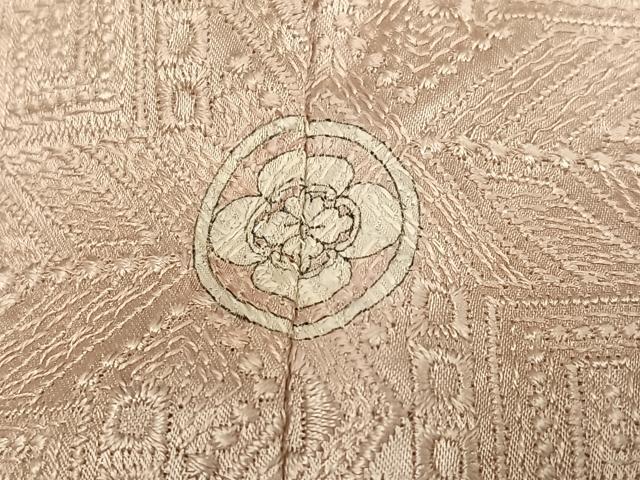 平和屋着物●お召　幾何学文様　色無地　白茶色　正絹　逸品　AABH4055ph