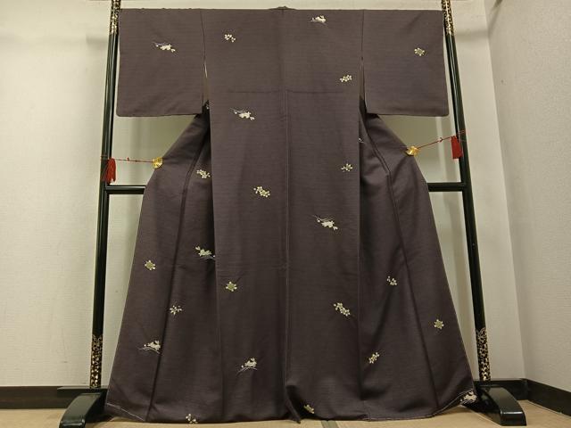 平和屋着物○上質な小紋 紬地 兎 亀 花 紅消鼠色