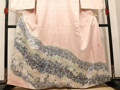平和屋着物●染色家　三好一彩　訪問着　辻が花　絞り　暈し染め　金通し地　正絹　逸品　AABH4063ph