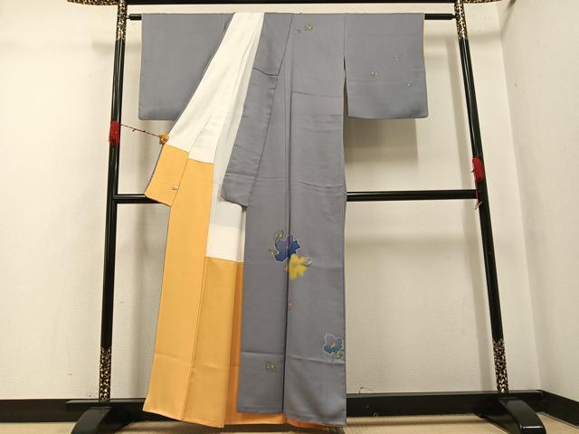 平和屋着物●染色作家　青野保夫　訪問着　ろうけつ染　草花文　金彩　さが美扱い　オパール系使用　正絹　逸品　AABH4062ph