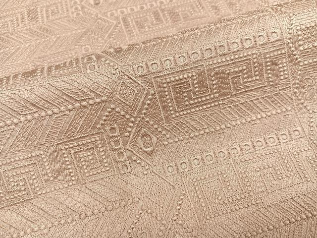 平和屋着物●お召　幾何学文様　色無地　白茶色　正絹　逸品　AABH4055ph