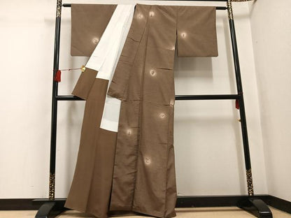平和屋着物●上質な小紋　紬地　手描き　レトロ柄　暈し染め　正絹　逸品　AABH4076ph