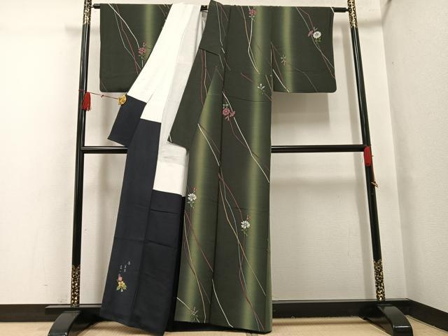 平和屋着物○伝統工芸作家 狩野嘉一郎 小紋 ろうけつ染 暈し染め