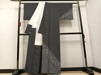 平和屋着物●江戸小紋　訪問着　流水篭目文　黒地　正絹　逸品　AABH4070ph